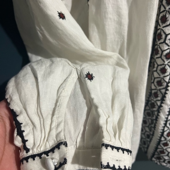 Frame Anita Embroidered Linen Peasant Top Oversized Tie Lace Long Sleeve S/p - Picture 6 of 10